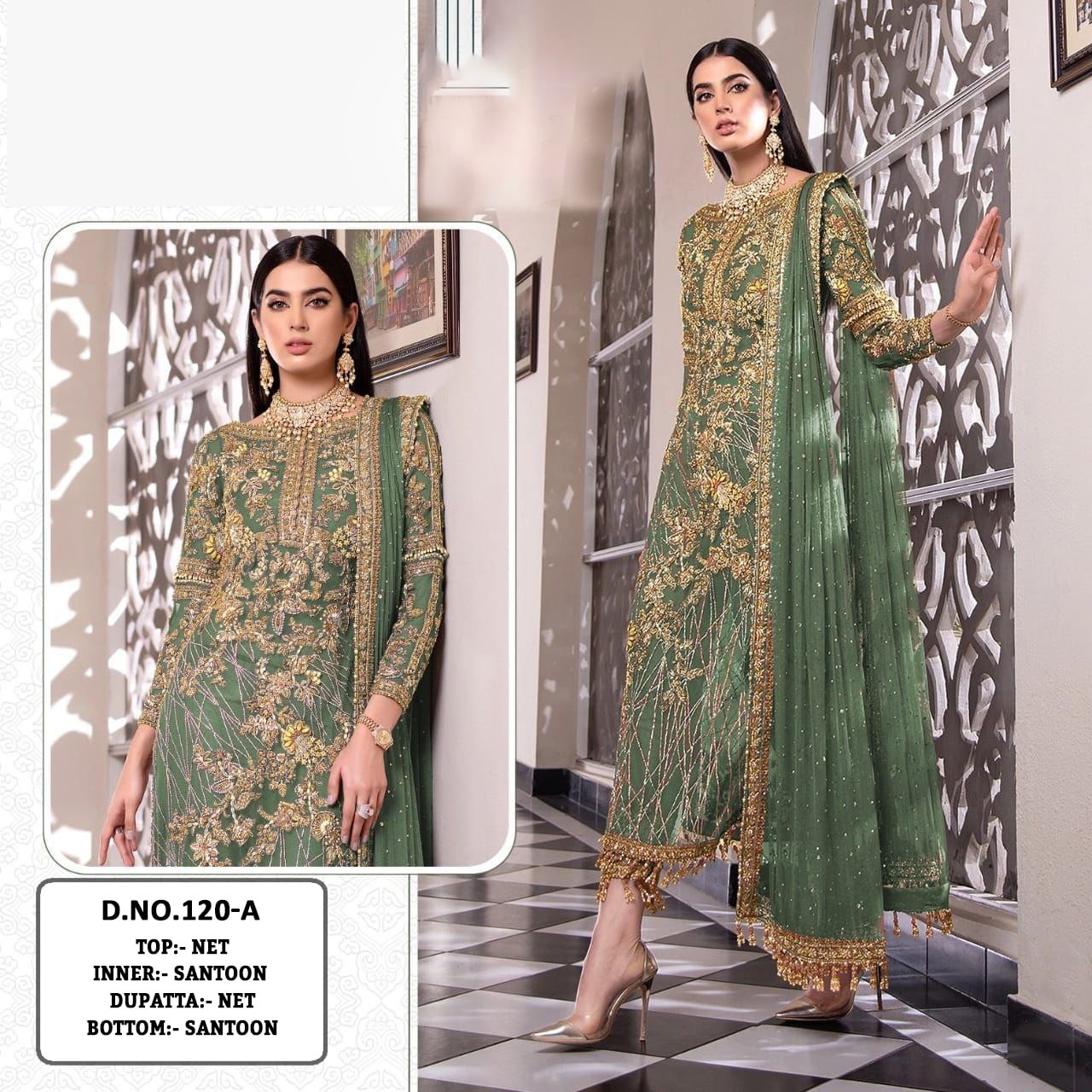 Pakistani Designer Net Embroidered Semi-Stitched Salwar Suit with Diamond & Moti Work