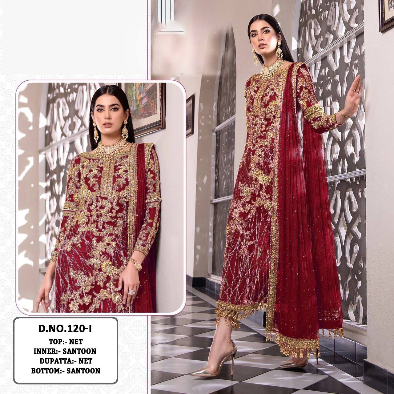 Pakistani Designer Net Embroidered Semi-Stitched Salwar Suit with Diamond & Moti Work
