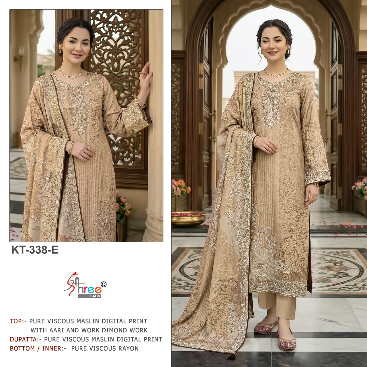 KT-338 Pure Viscose Muslin Digital Print Salwar Suit Set