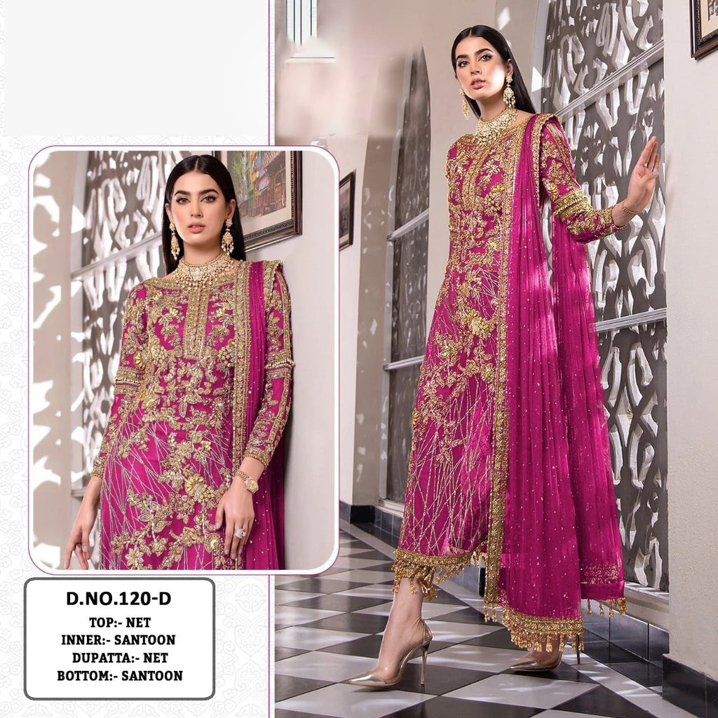 Pakistani Designer Net Embroidered Semi-Stitched Salwar Suit with Diamond & Moti Work