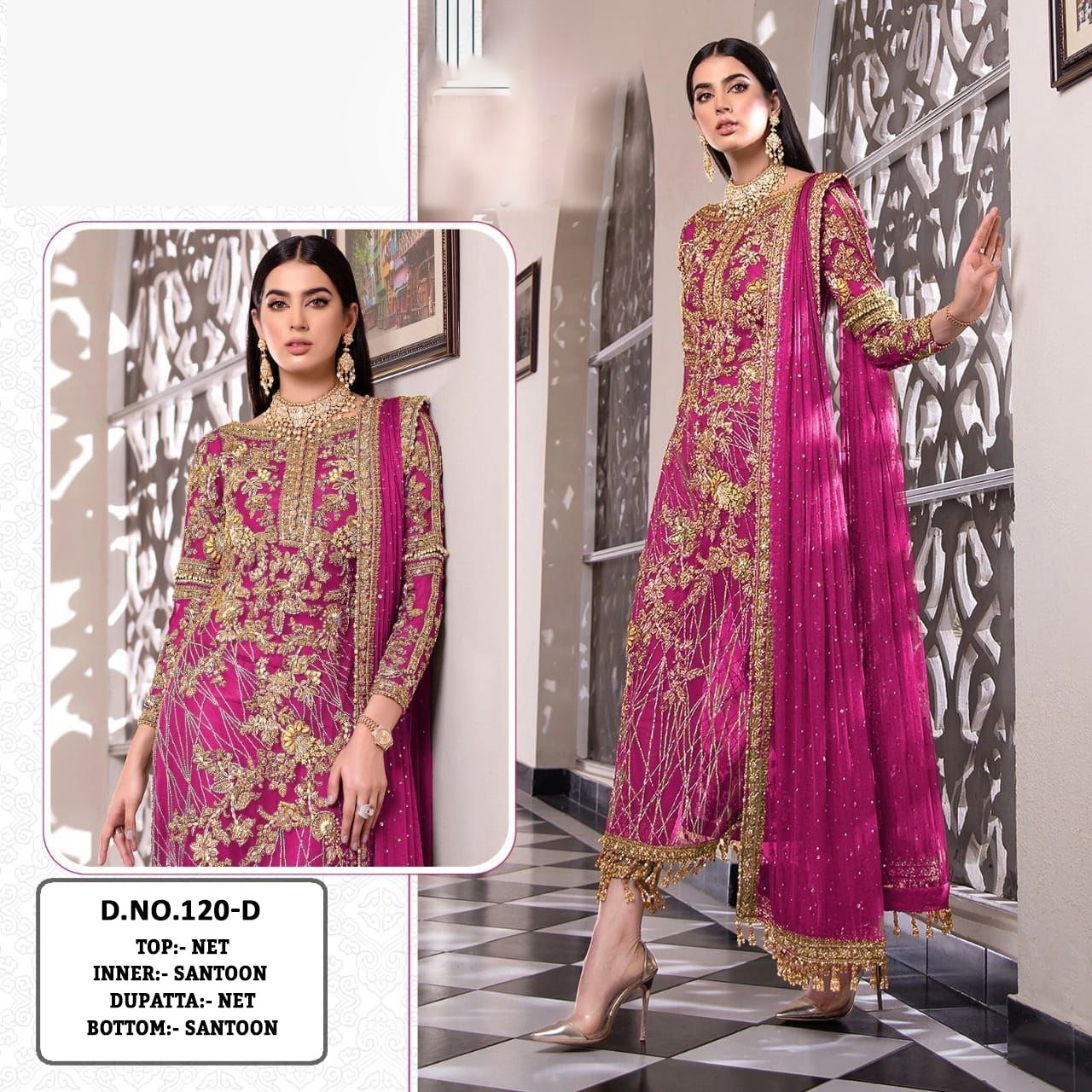 Pakistani Designer Net Embroidered Semi-Stitched Salwar Suit with Diamond & Moti Work