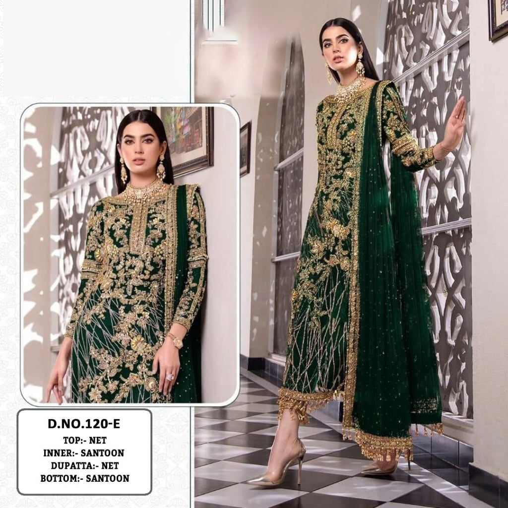 Pakistani Designer Net Embroidered Semi-Stitched Salwar Suit with Diamond & Moti Work