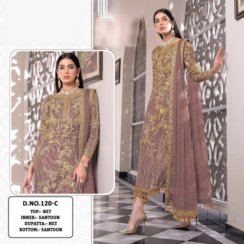 Pakistani Designer Net Embroidered Semi-Stitched Salwar Suit with Diamond & Moti Work