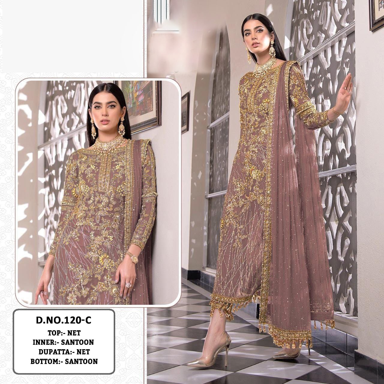 Pakistani Designer Net Embroidered Semi-Stitched Salwar Suit with Diamond & Moti Work