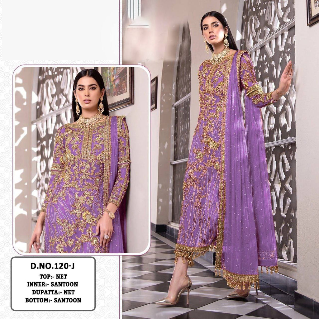 Pakistani Designer Net Embroidered Semi-Stitched Salwar Suit with Diamond & Moti Work
