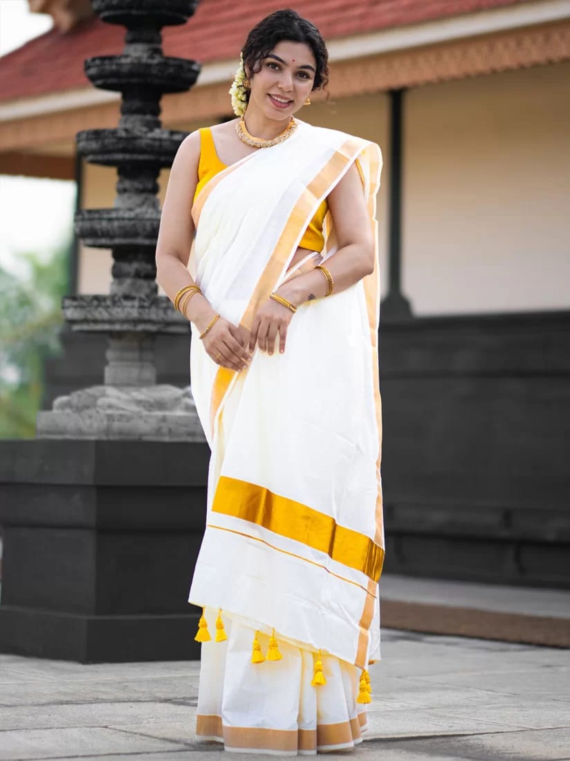 Fancy Border Onam Kerala Cotton Saree