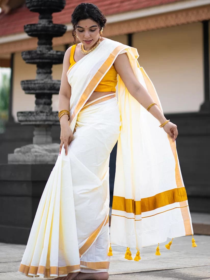 Fancy Border Onam Kerala Cotton Saree