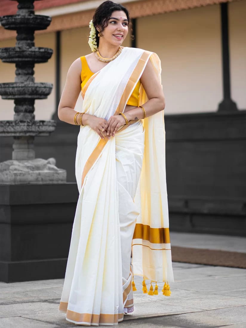 Fancy Border Onam Kerala Cotton Saree