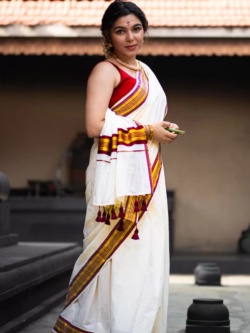 Fancy Border Onam Kerala Cotton Saree