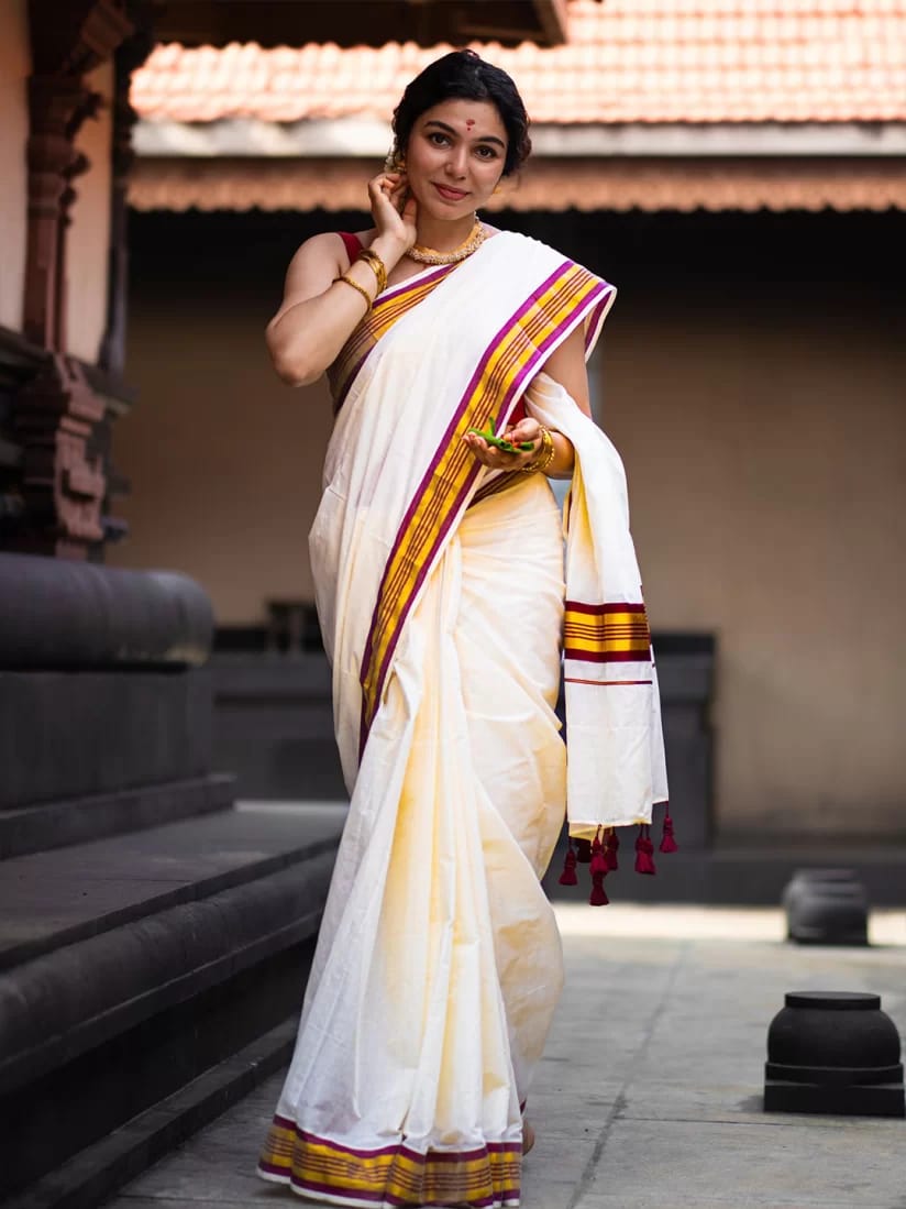 Fancy Border Onam Kerala Cotton Saree