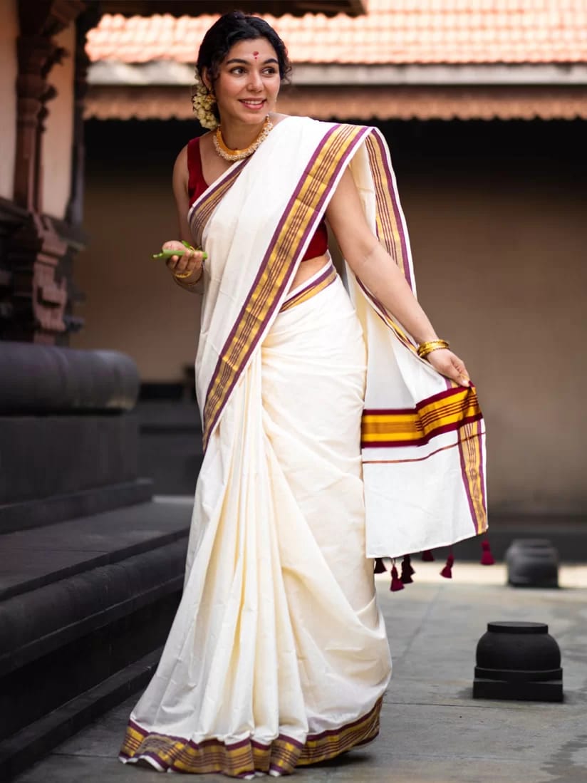 Fancy Border Onam Kerala Cotton Saree