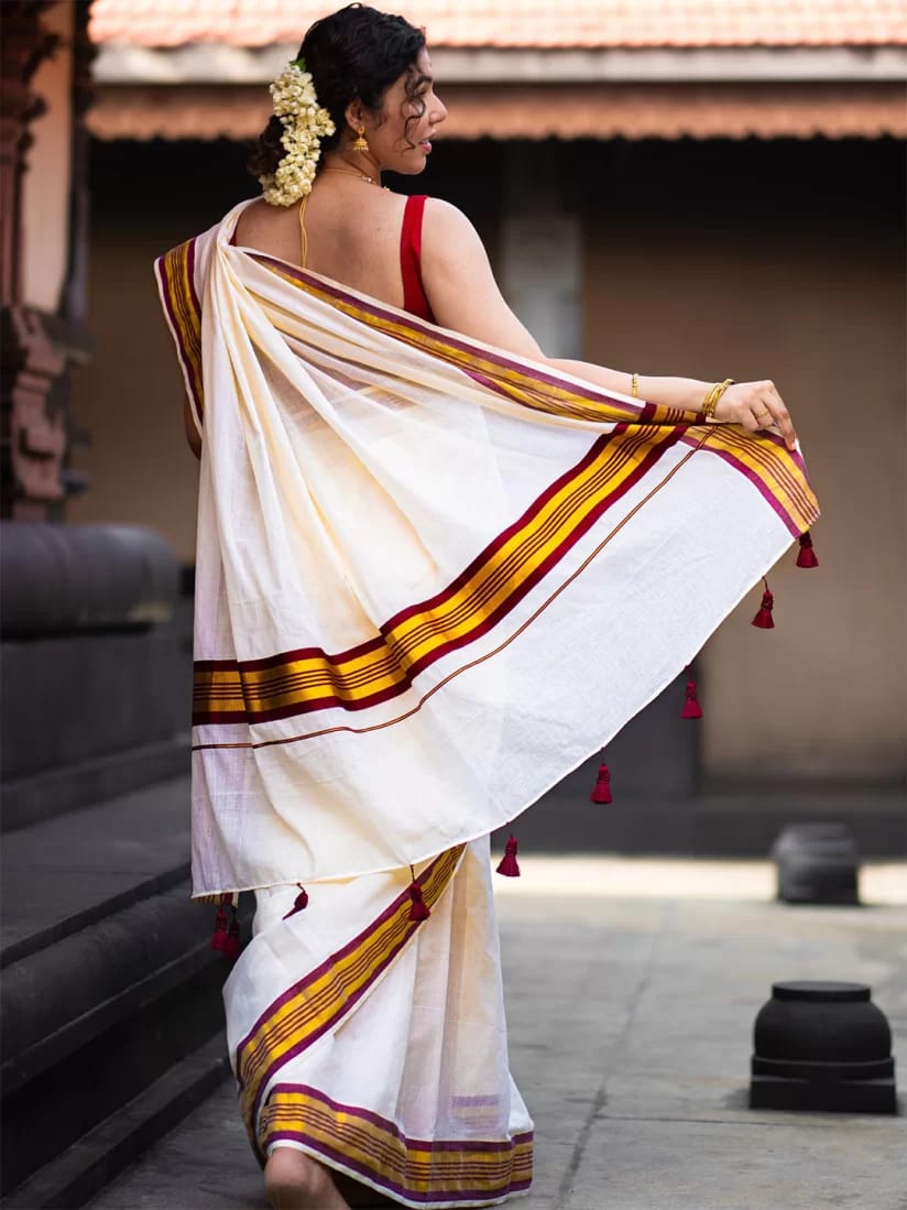 Fancy Border Onam Kerala Cotton Saree