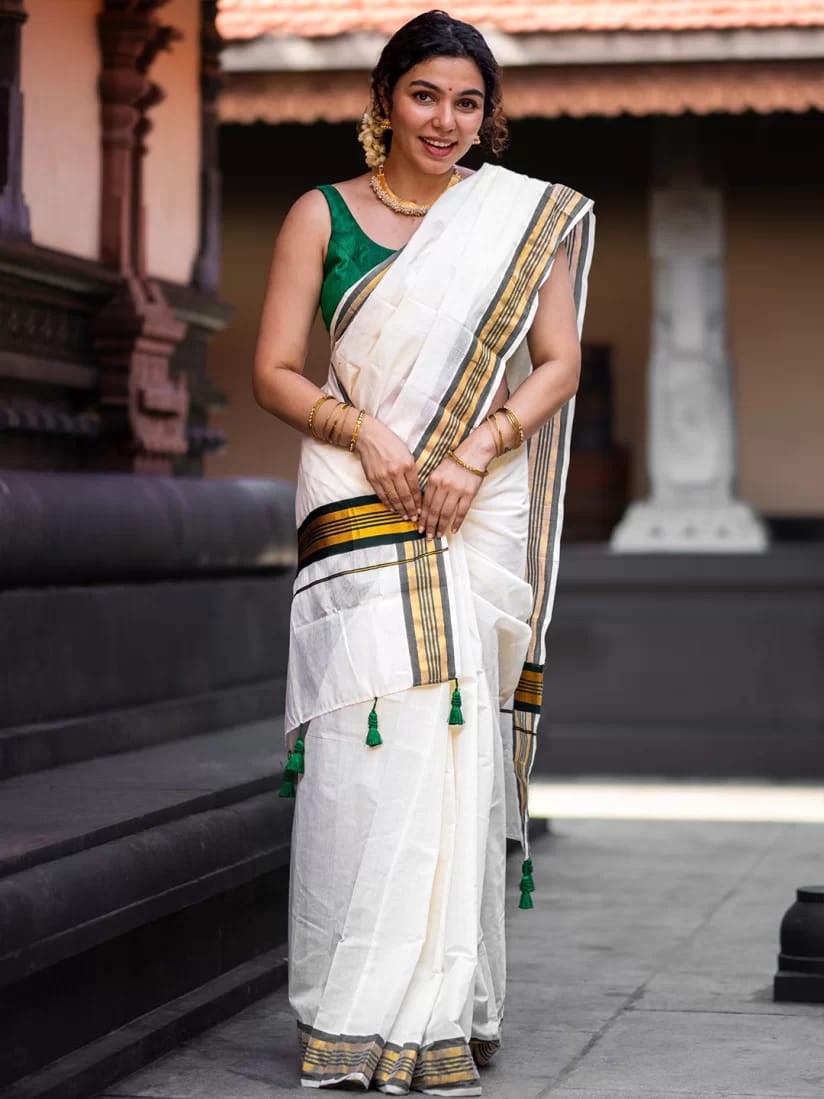 Fancy Border Onam Kerala Cotton Saree