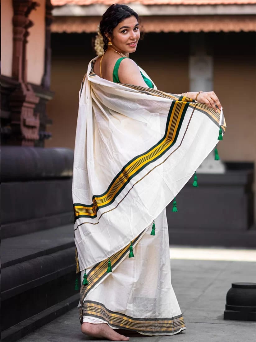Fancy Border Onam Kerala Cotton Saree