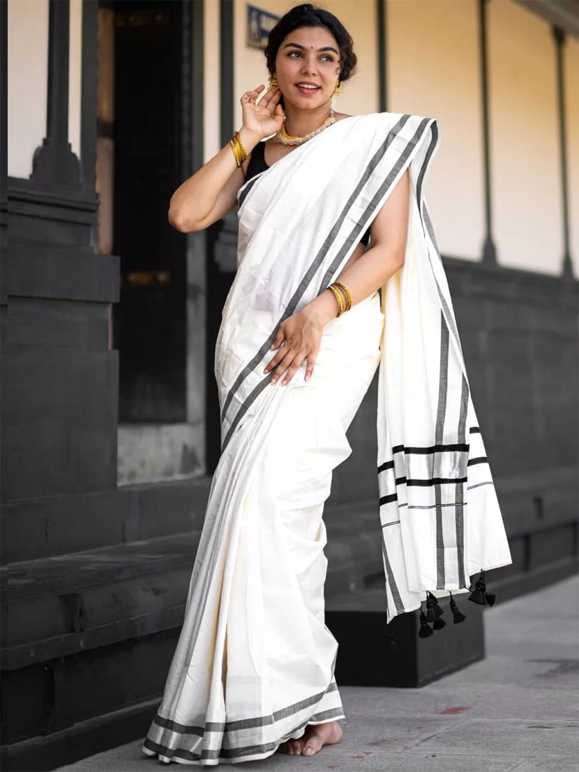 Fancy Border Onam Kerala Cotton Saree