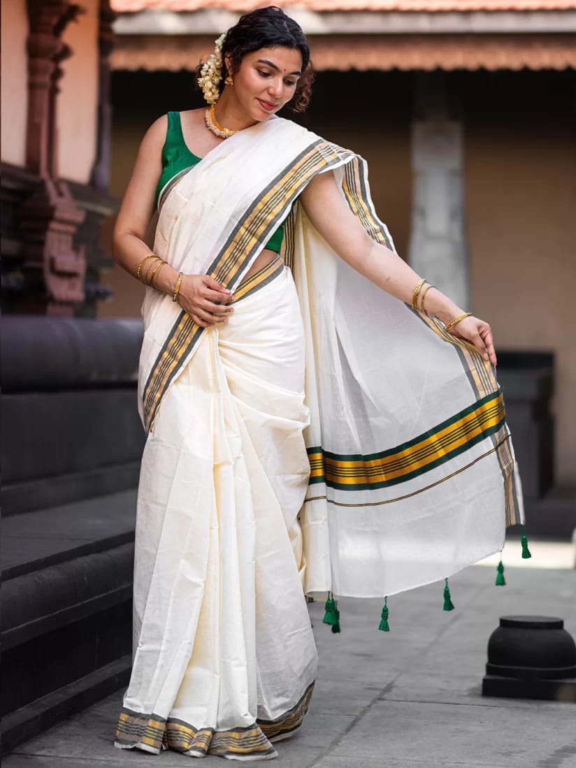 Fancy Border Onam Kerala Cotton Saree