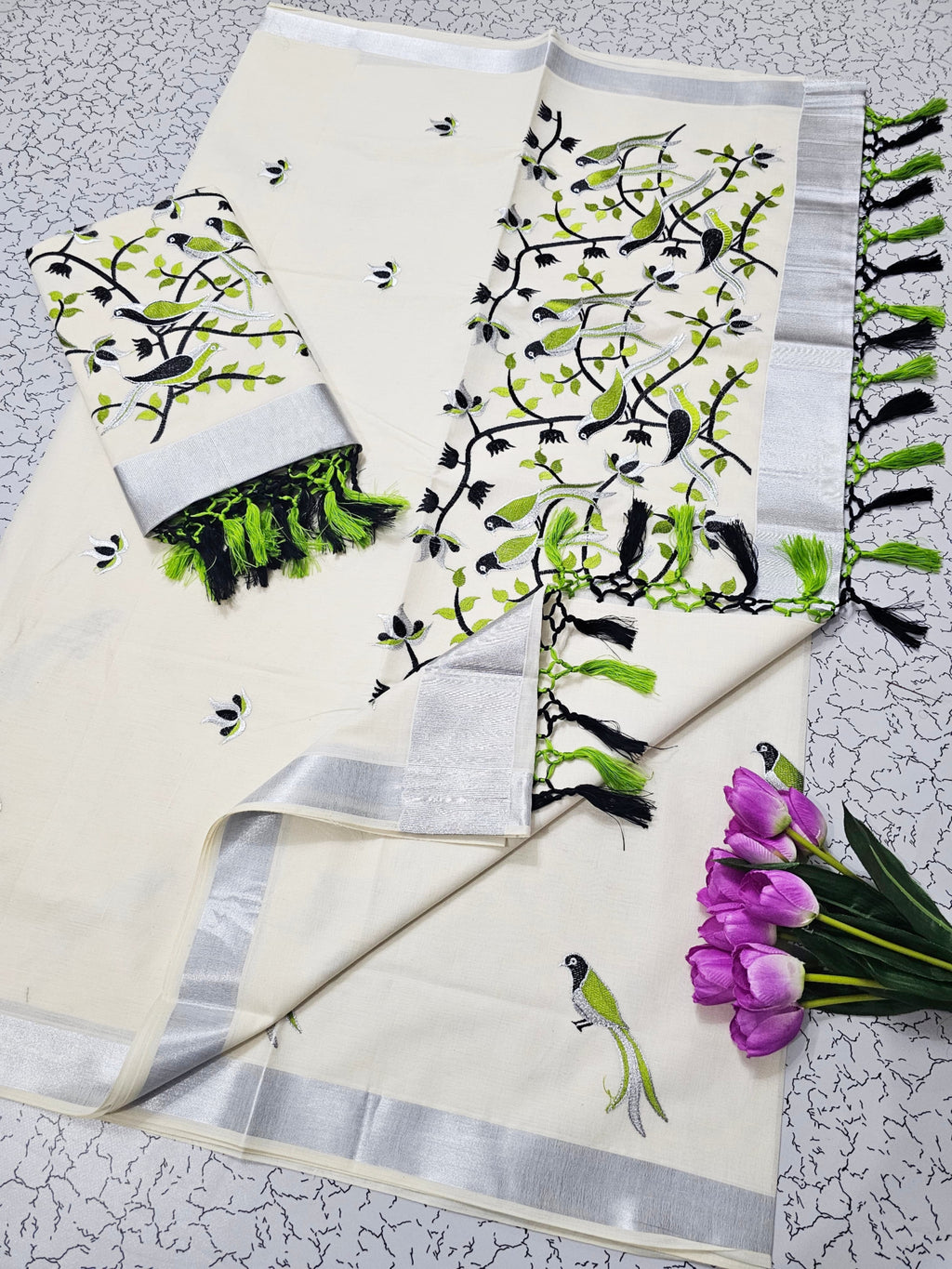 ONAM Special Kerala Kasavu Cotton Saree with Embroidery