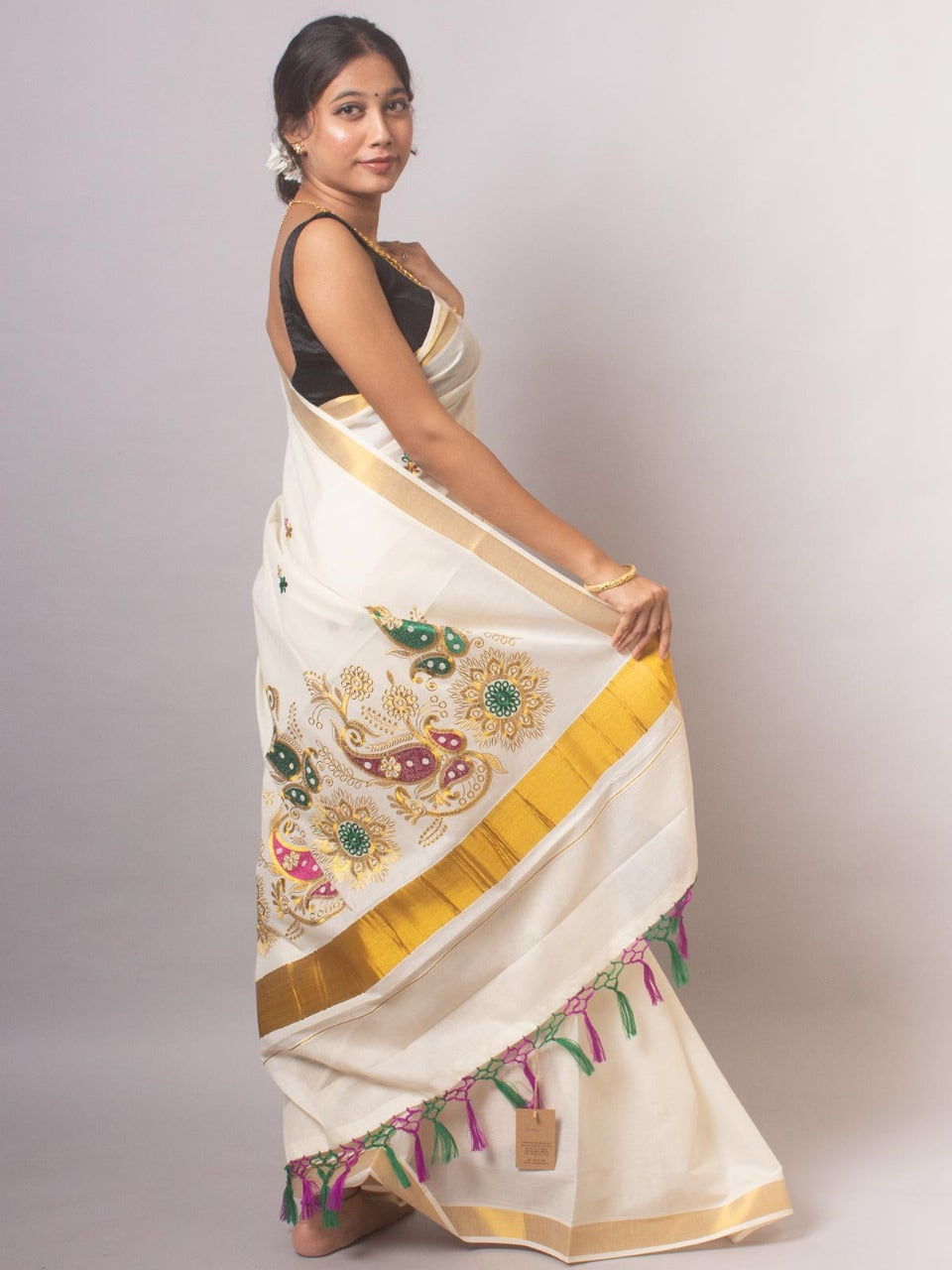 ONAM Special Kerala Kasavu Cotton Saree with Embroidery