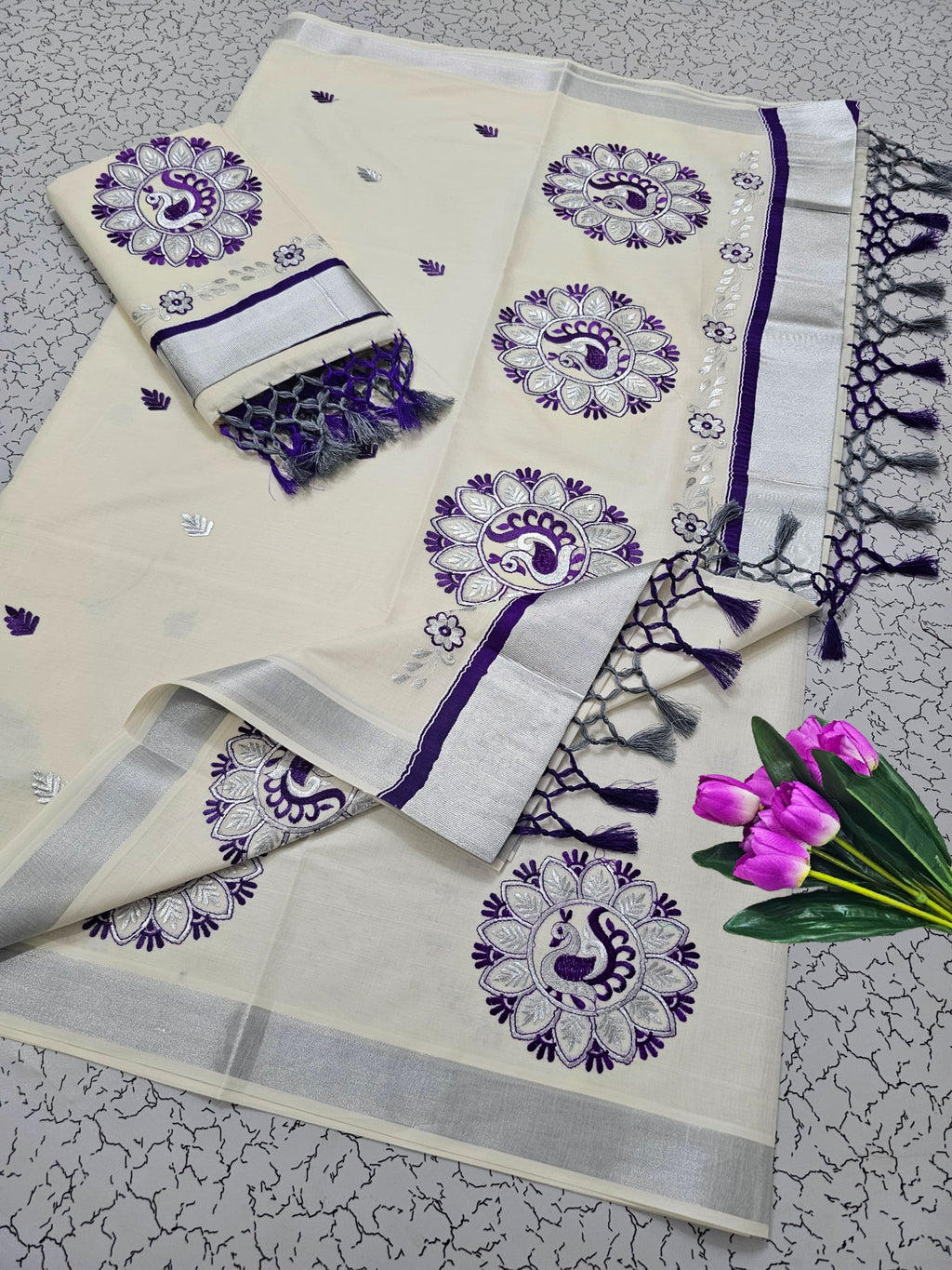 ONAM Special Kerala Kasavu Cotton Saree with Embroidery