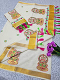ONAM Special Kerala Kasavu Cotton Saree with Embroidery