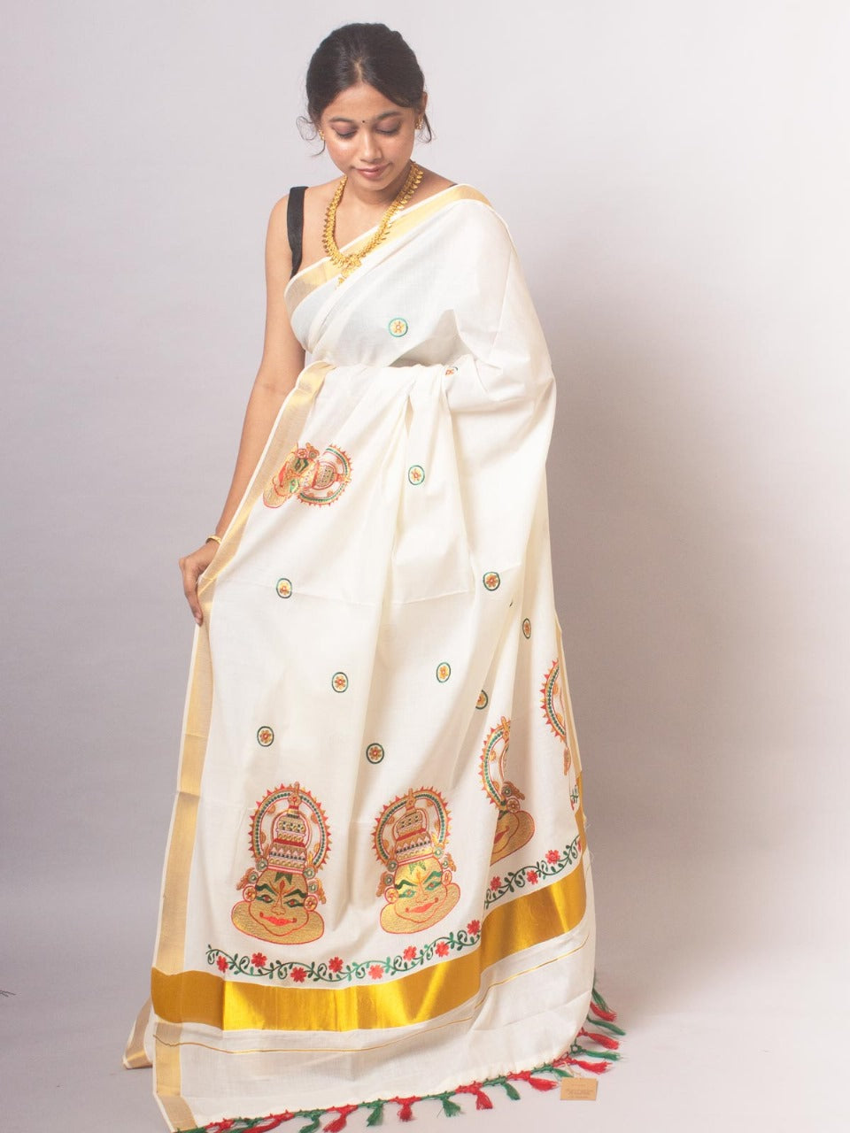 ONAM Special Kerala Kasavu Cotton Saree with Embroidery