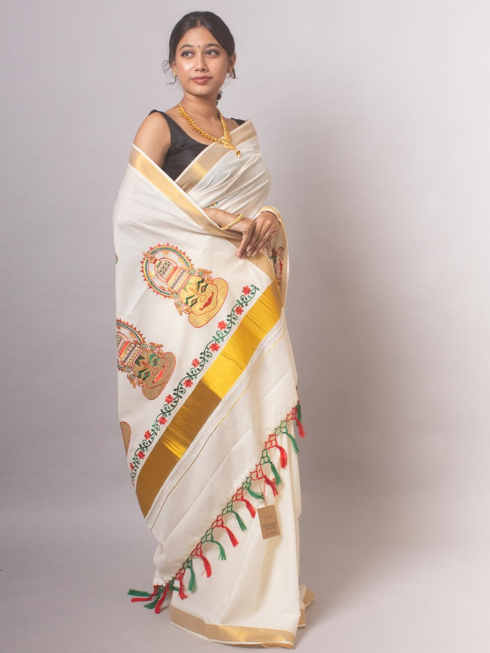 ONAM Special Kerala Kasavu Cotton Saree with Embroidery