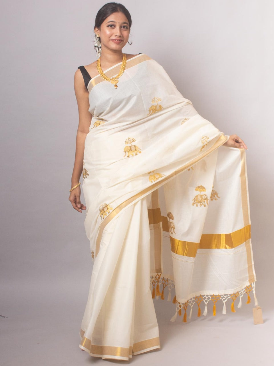 ONAM Special Kerala Kasavu Cotton Saree with Embroidery