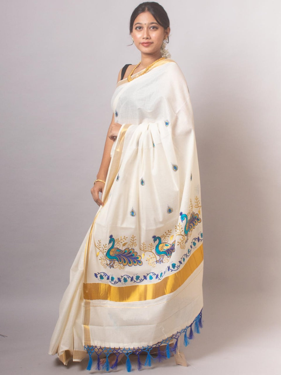 ONAM Special Kerala Kasavu Cotton Saree with Embroidery