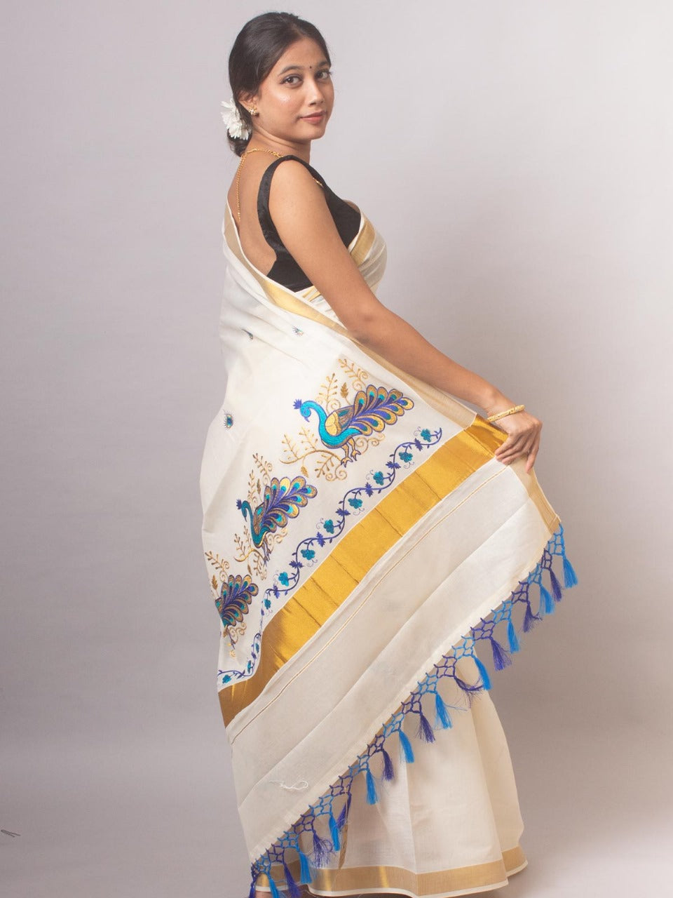 ONAM Special Kerala Kasavu Cotton Saree with Embroidery