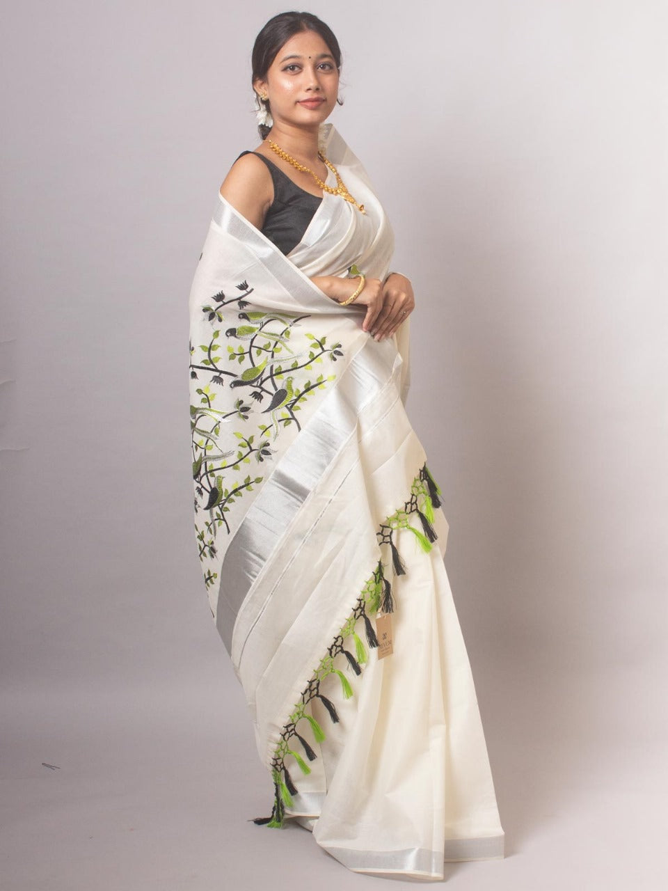 ONAM Special Kerala Kasavu Cotton Saree with Embroidery