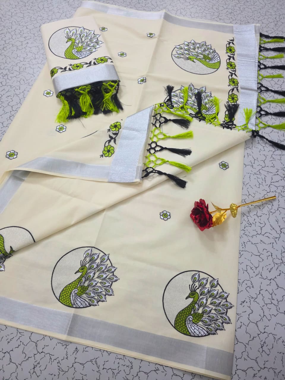 ONAM Special Kerala Kasavu Cotton Saree with Embroidery