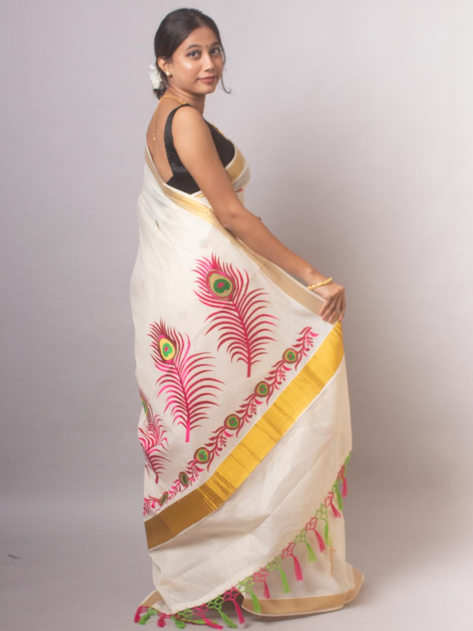 ONAM Special Kerala Kasavu Cotton Saree with Embroidery