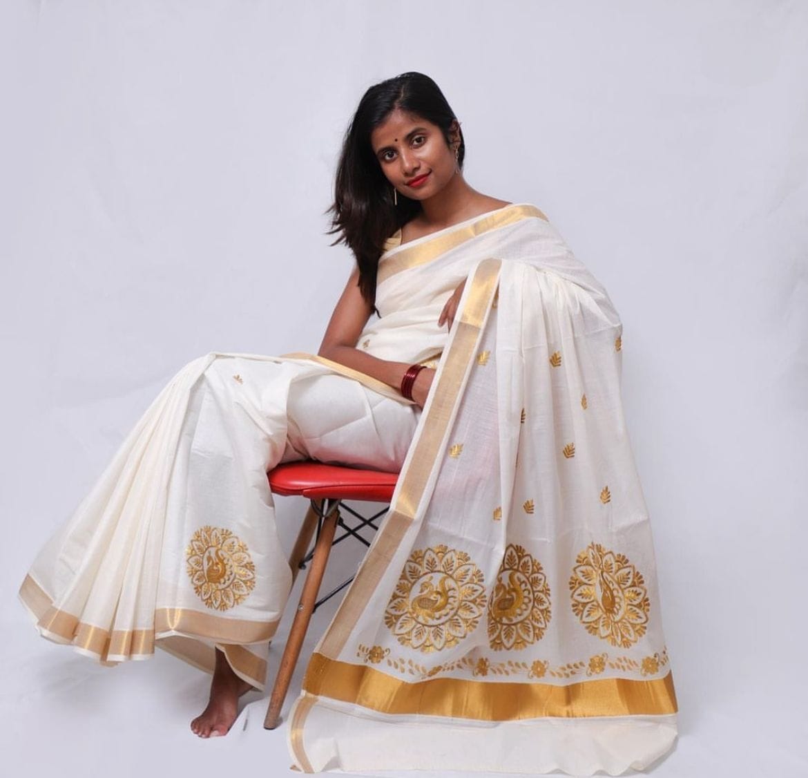 ONAM Special Kerala Kasavu Cotton Saree with Embroidery