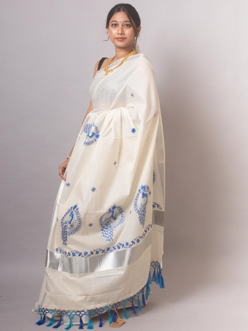 ONAM Special Kerala Kasavu Cotton Saree with Embroidery