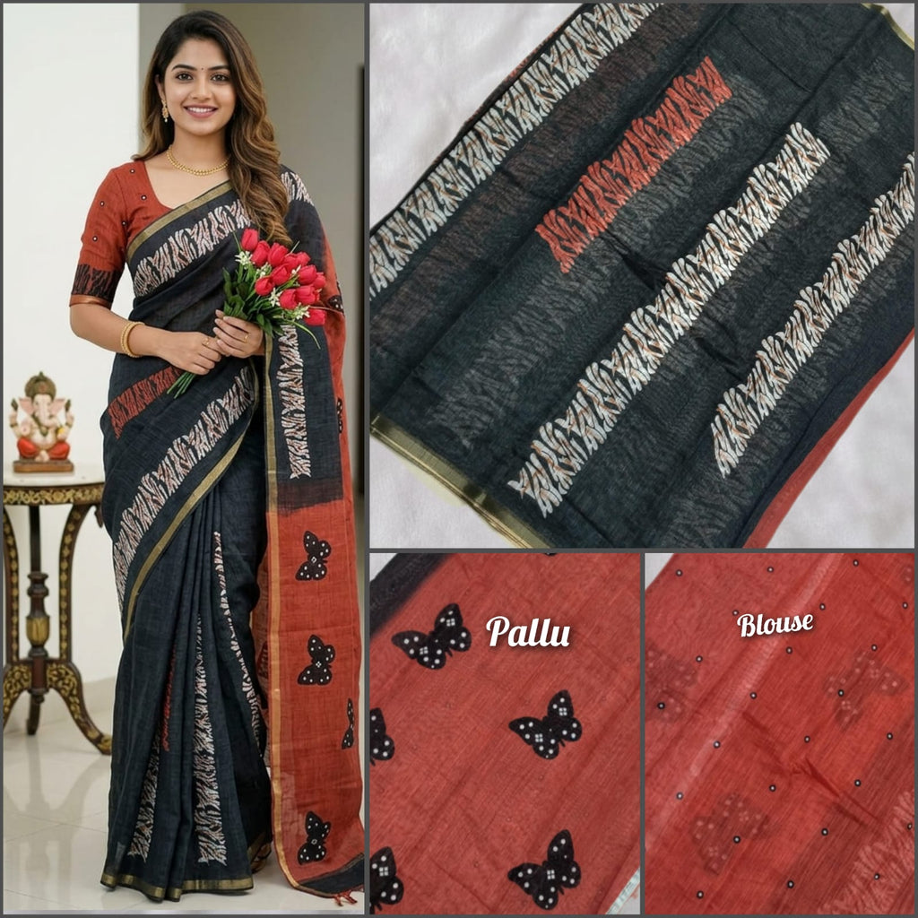 Premium Linen Cotton Saree