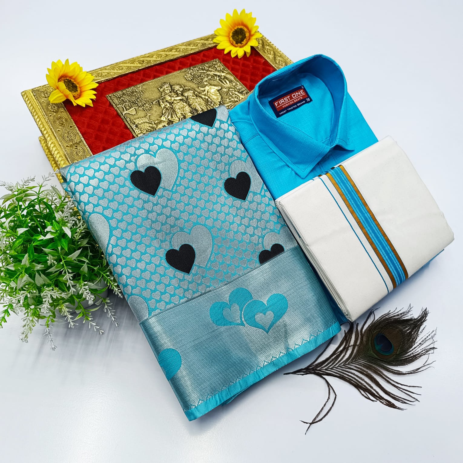 Ellampillai Bridal Pick & Pick Meena Design Silk Saree with Cotton Dhoti & Shirt Combo