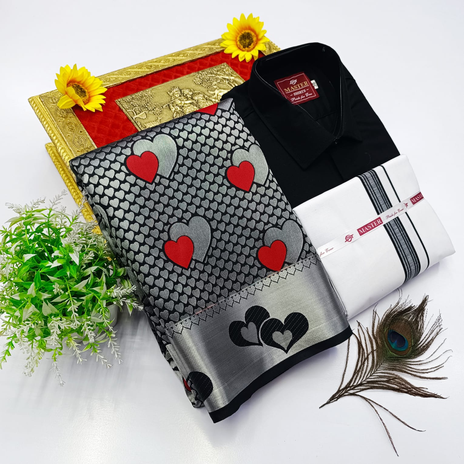 Ellampillai Bridal Pick & Pick Meena Design Silk Saree with Cotton Dhoti & Shirt Combo