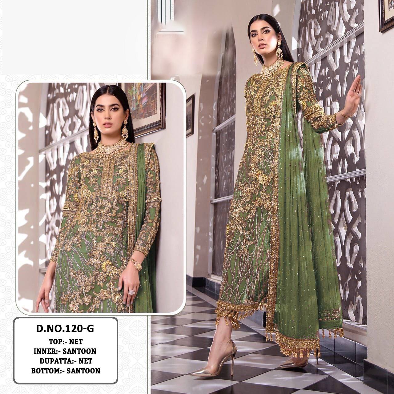 Pakistani Designer Net Embroidered Semi-Stitched Salwar Suit with Diamond & Moti Work