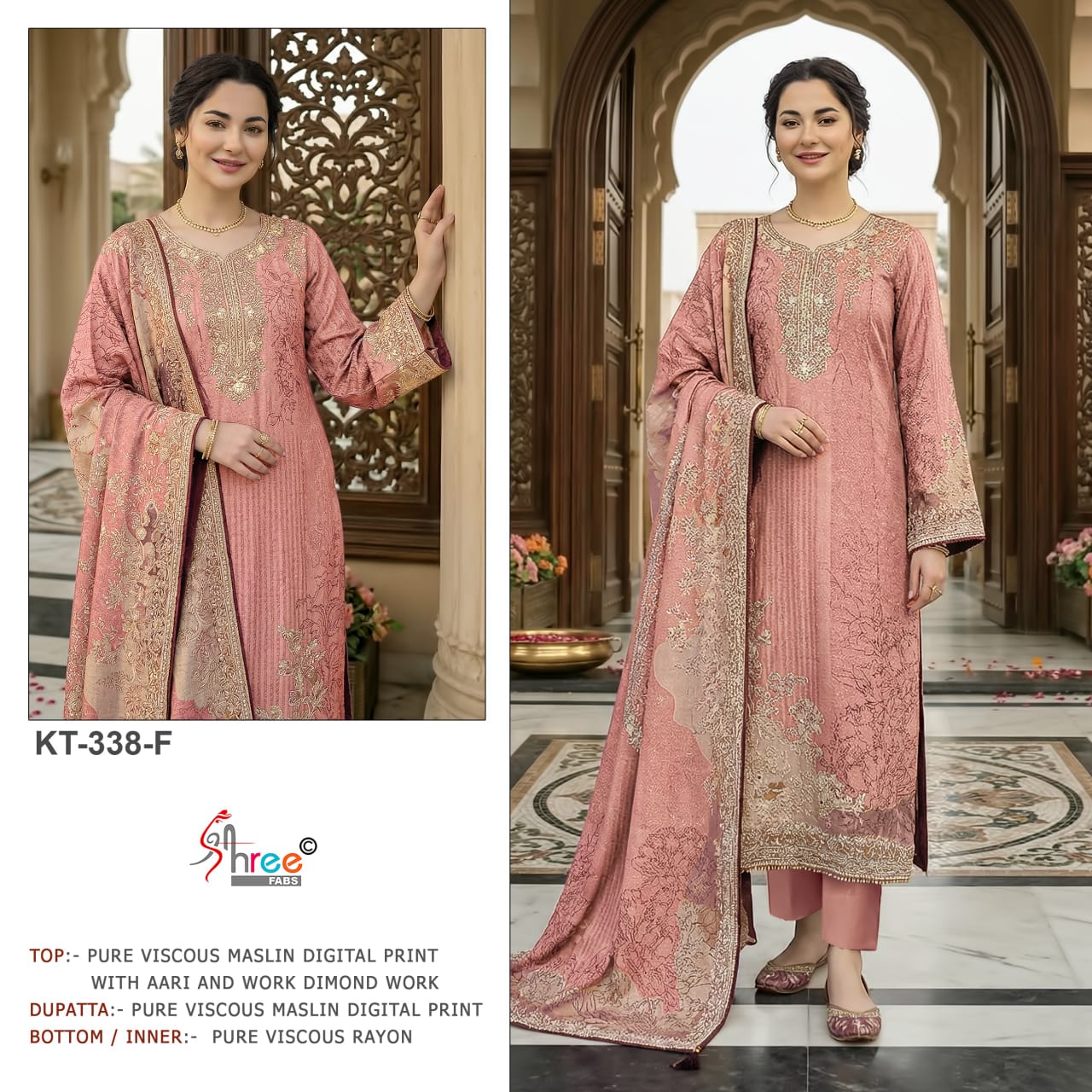 KT-338 Pure Viscose Muslin Digital Print Salwar Suit Set