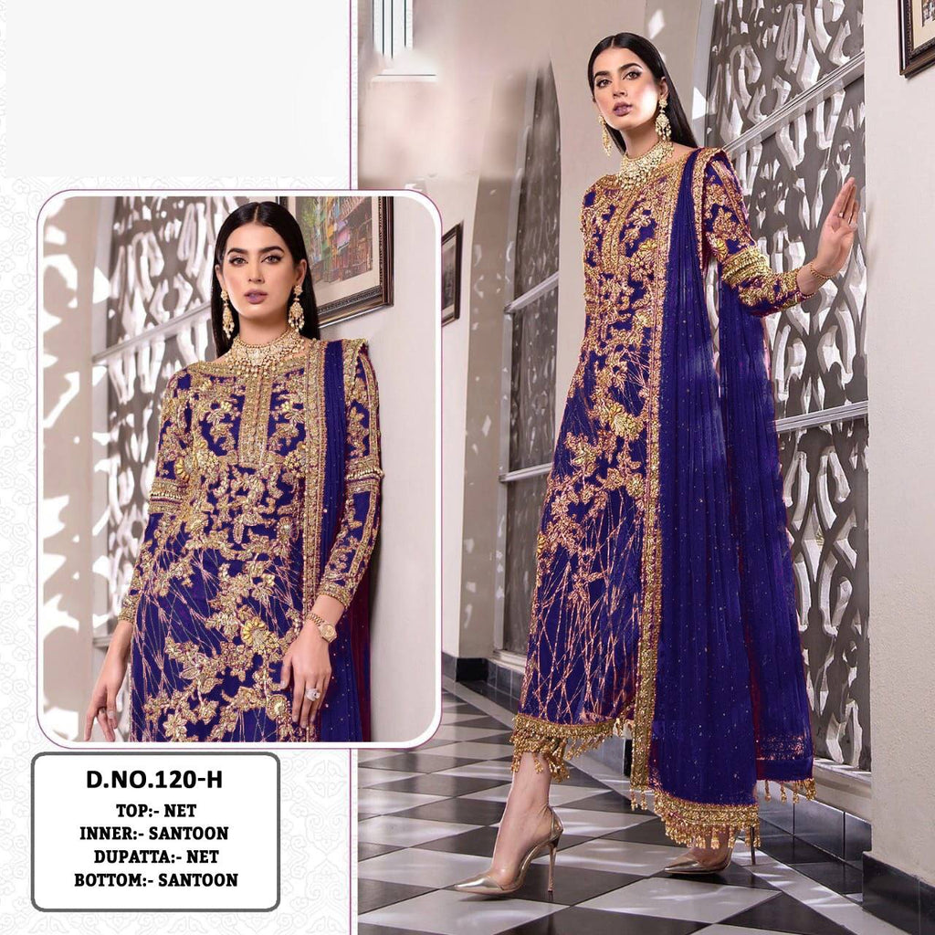 Pakistani Designer Net Embroidered Semi-Stitched Salwar Suit with Diamond & Moti Work