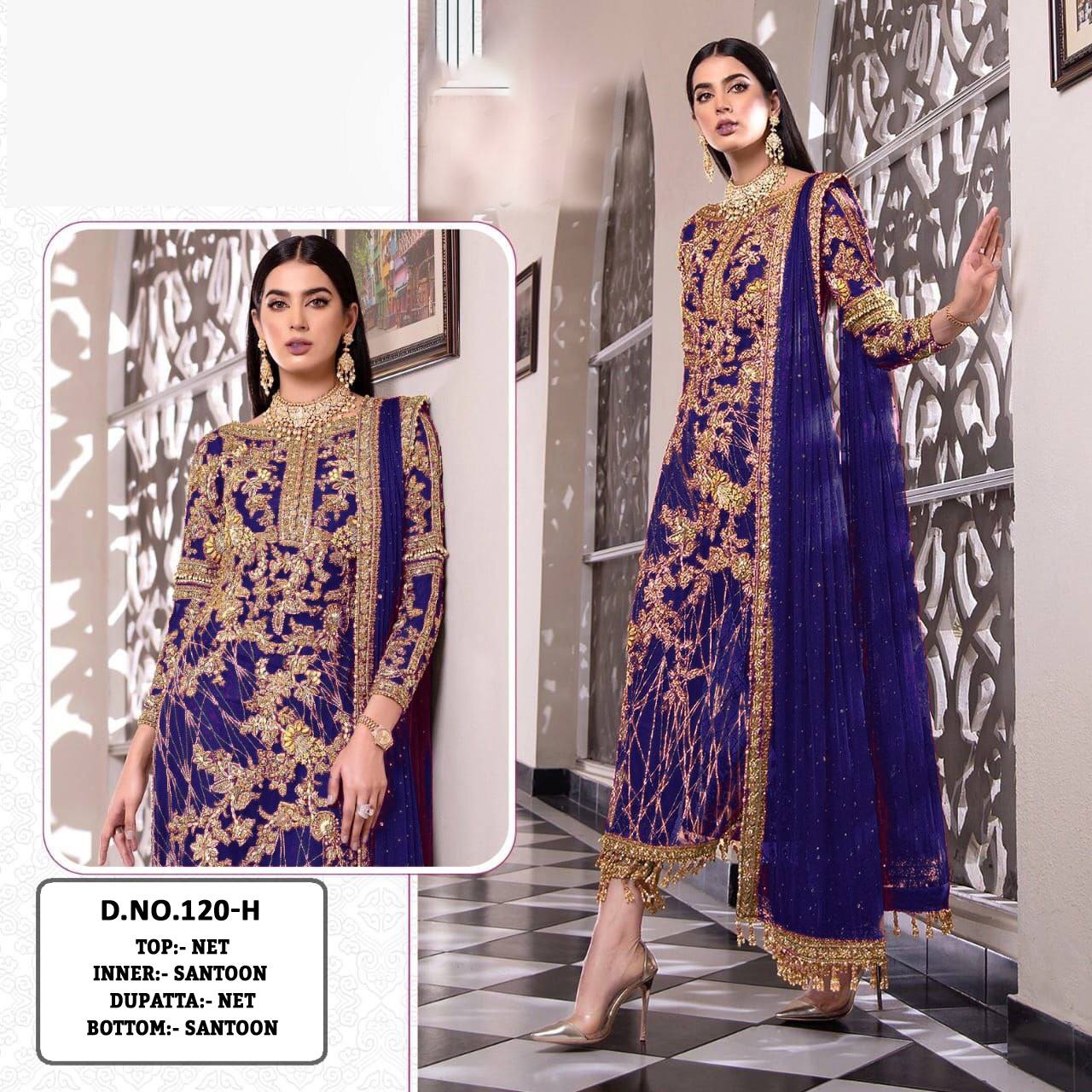 Pakistani Designer Net Embroidered Semi-Stitched Salwar Suit with Diamond & Moti Work