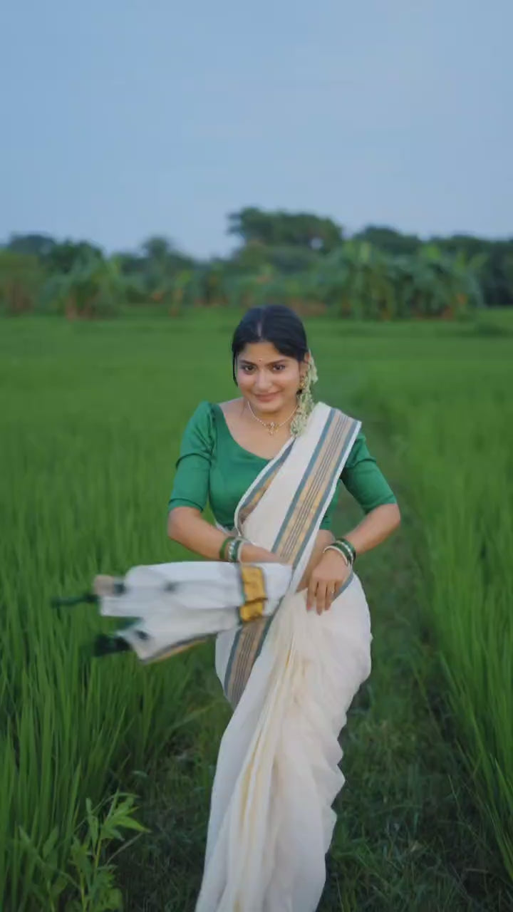 Fancy Border Onam Kerala Cotton Saree