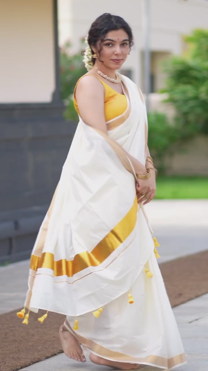 Fancy Border Onam Kerala Cotton Saree